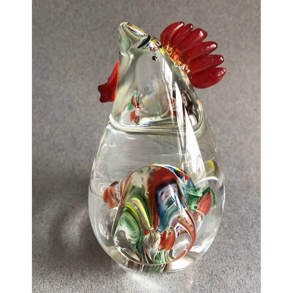Vintage Lenwile / Ardalt Japan Glass Rooster Paperweight 4" X 3"